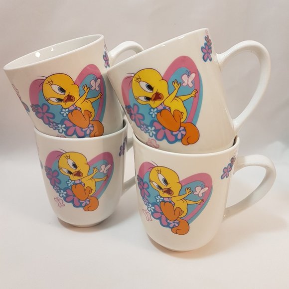 Set of 4 Vintage Warner Brothers Looney Tunes Tweetie Bird Mugs Teacups Gibson - Picture 3 of 16
